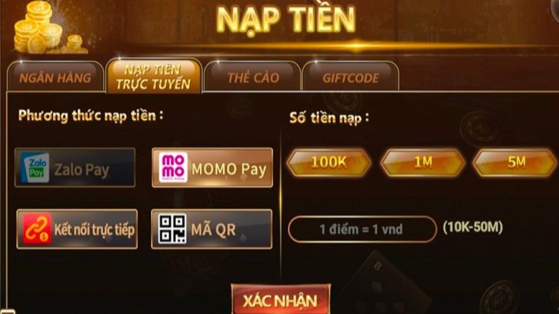 Giao dịch nạp tiền Luckywin bằng v&iacute; Momo