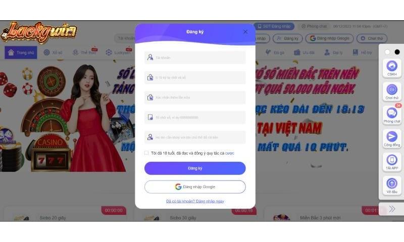 Quy tr&igrave;nh tạo t&agrave;i khoản Luckywin.